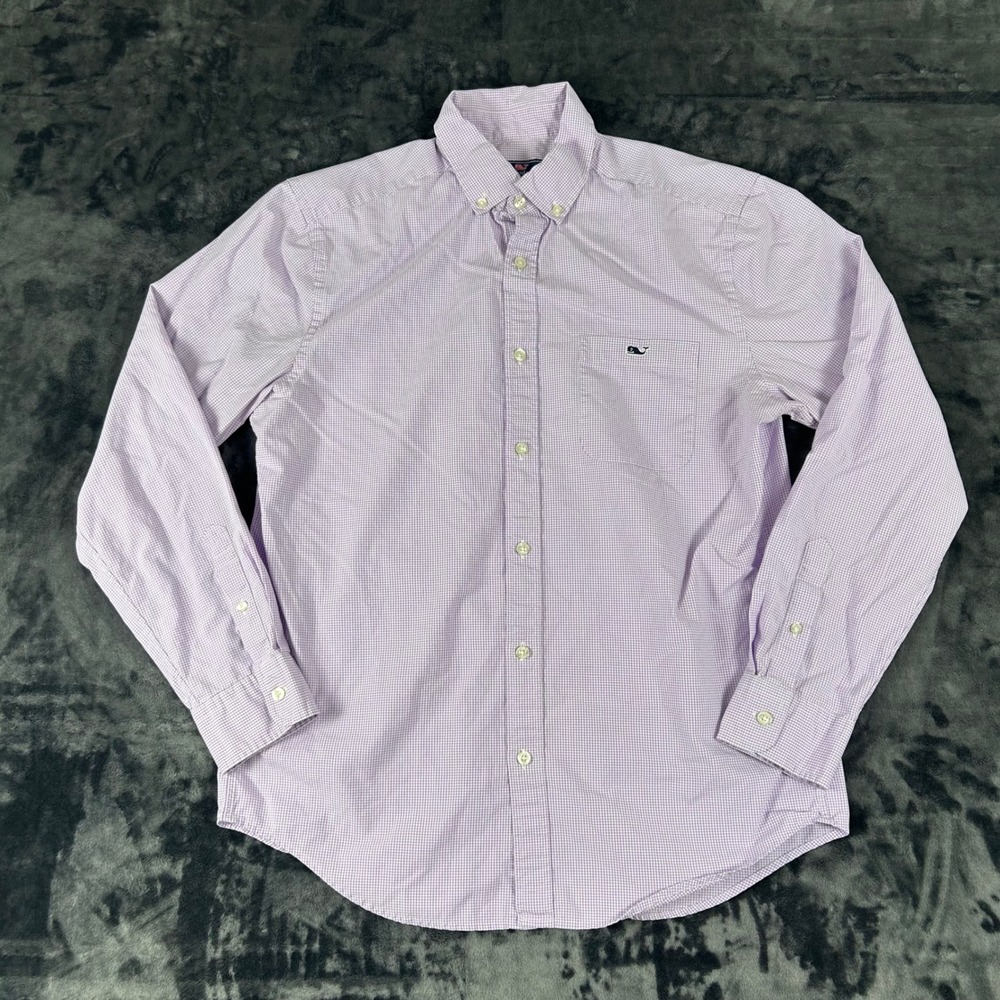 Vineyard Vines Button Down Shirt Mens Medium Purple Gingham Classic Fit Tucker